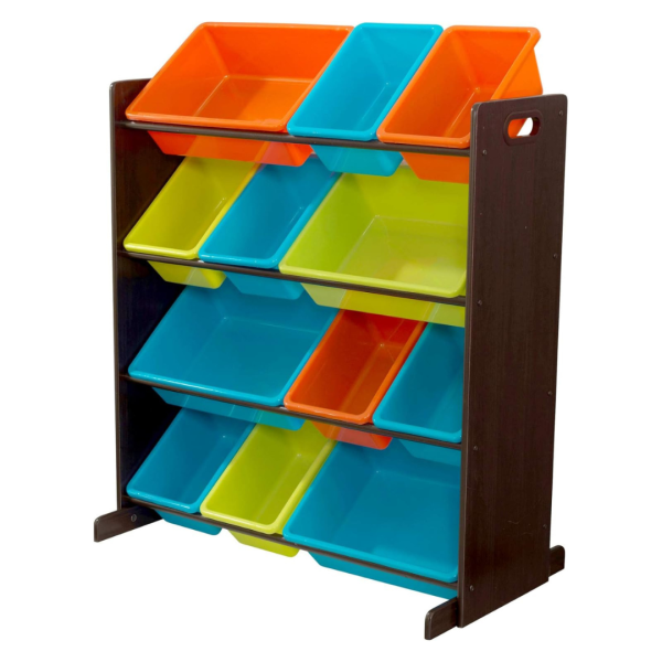 KidKraft Wooden Sort It & Store It Bin Unit With 12 Plastic Bins Cheap