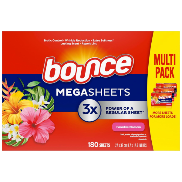 4 Boxes Of Bounce Mega Dryer Sheets, Paradise Blossom (180 Count Each) For Discount