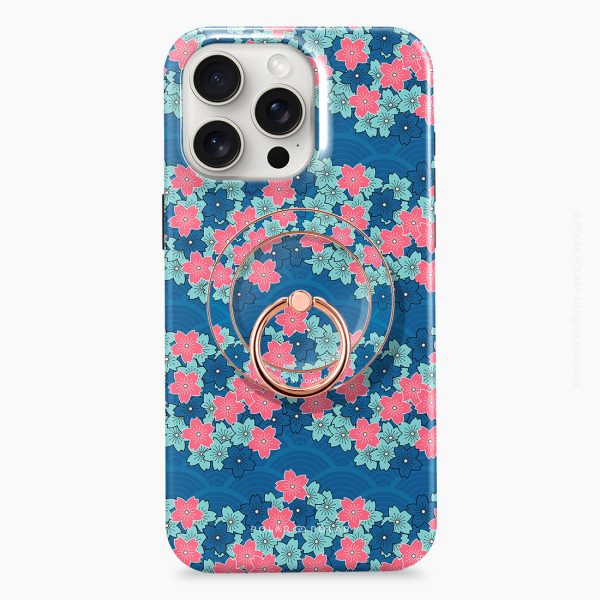 Navy Sakura Wave - Rose Gold MagSafe Phone Grip and Ring Holder Stand Hot on Sale - Image 4